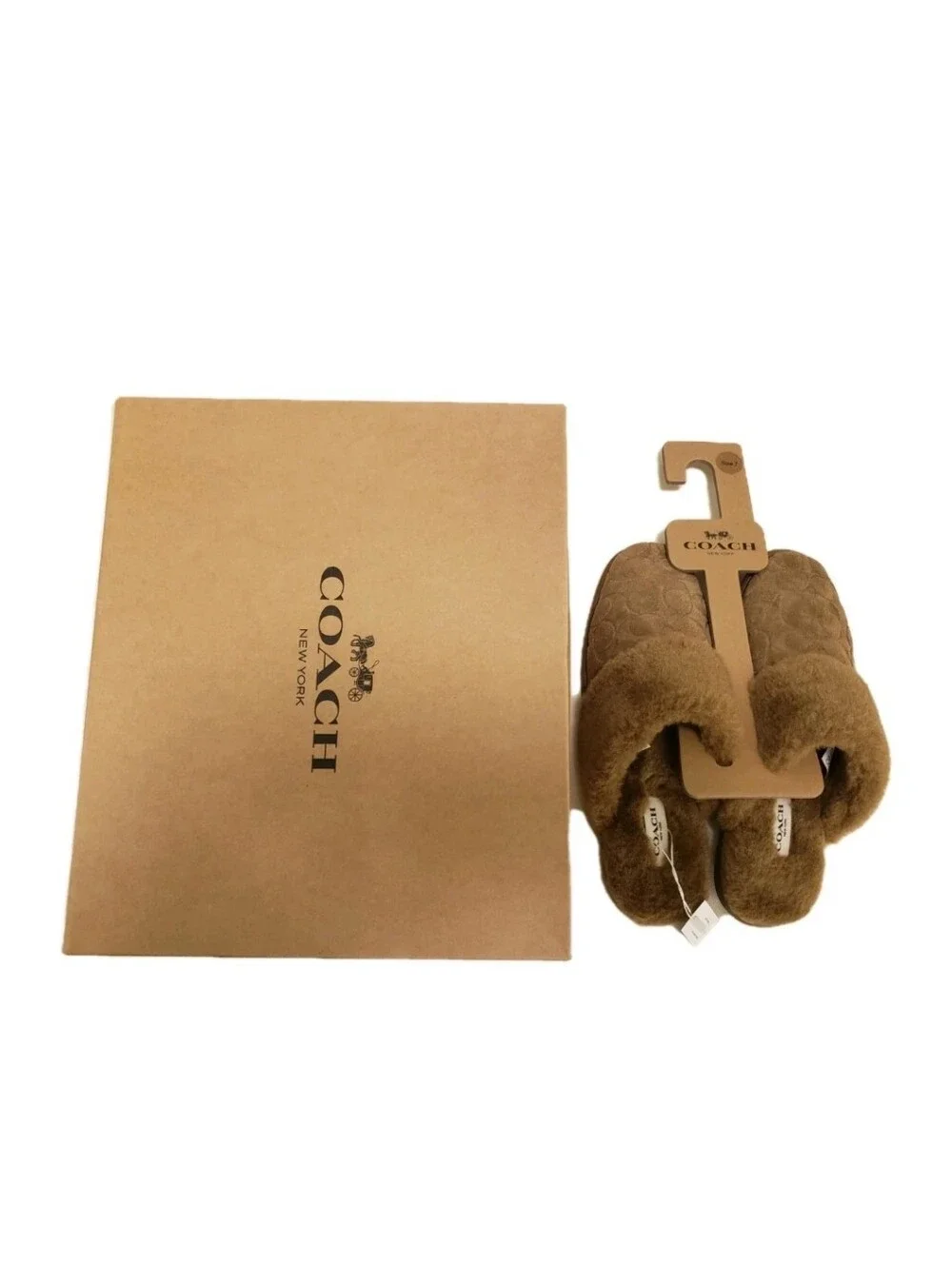 COACH: WOMEN'S: SIGNATURE SUEDE SHERPA: FLATS: MULES: SLIPPERS: SIZE 7: NIB:NEW